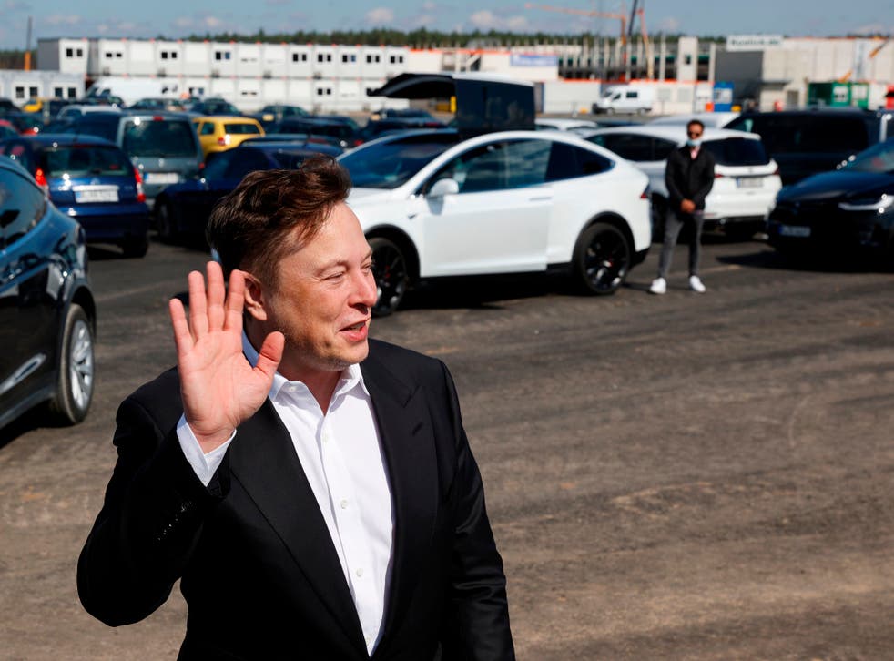 <p>Tesla CEO Elon Musk in Gruenheide near Berlin in September 2020 </p>