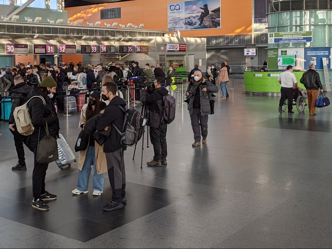 Departing soon: passengers at Kiev’s main international airport