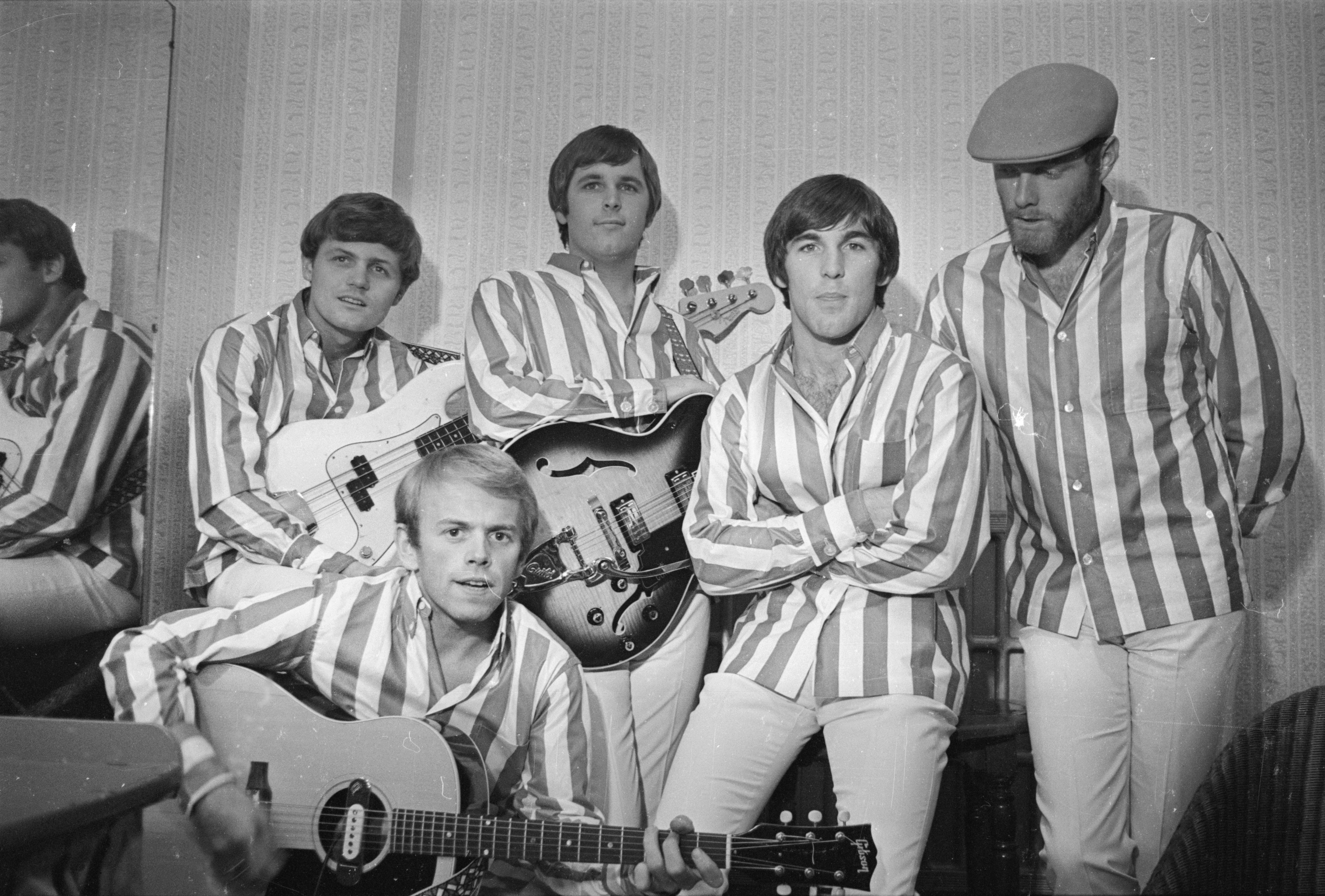 The Beach Boys at north London’s Finsbury Astoria (later the Rainbow Theatre) in November 1966: (from left) Bruce Johnston, Al Jardine, Carl Wilson, Dennis Wilson, and Mike Love