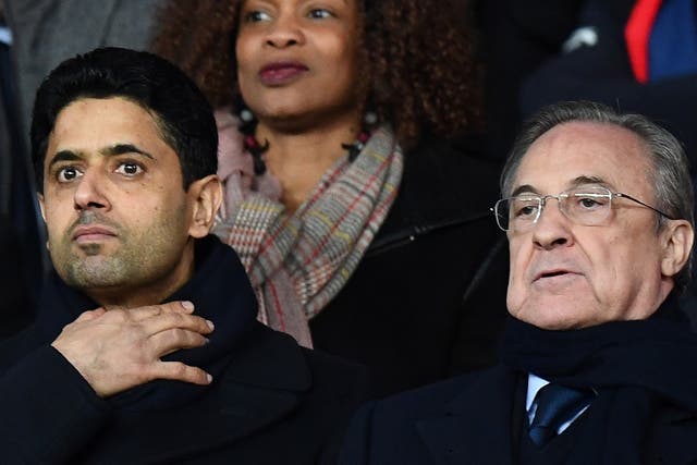 <p>Nasser Al-Khelaifi (left) and Florentino Perez, presidents of PSG and Real Madrid, have a better relationship than many would expect  </p>