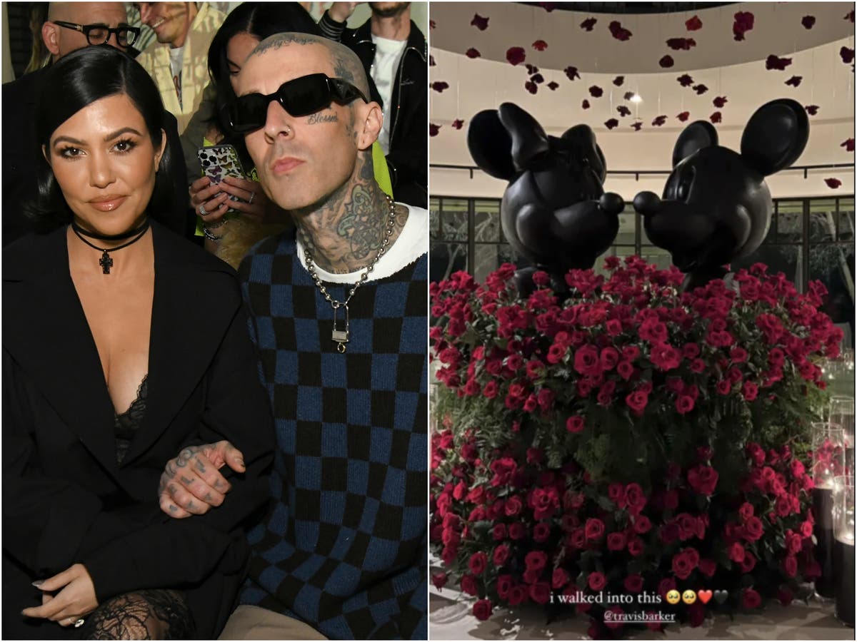 Travis Barker surprises Kourtney Kardashian with hundreds of roses for Valentine&rsquo;s Day