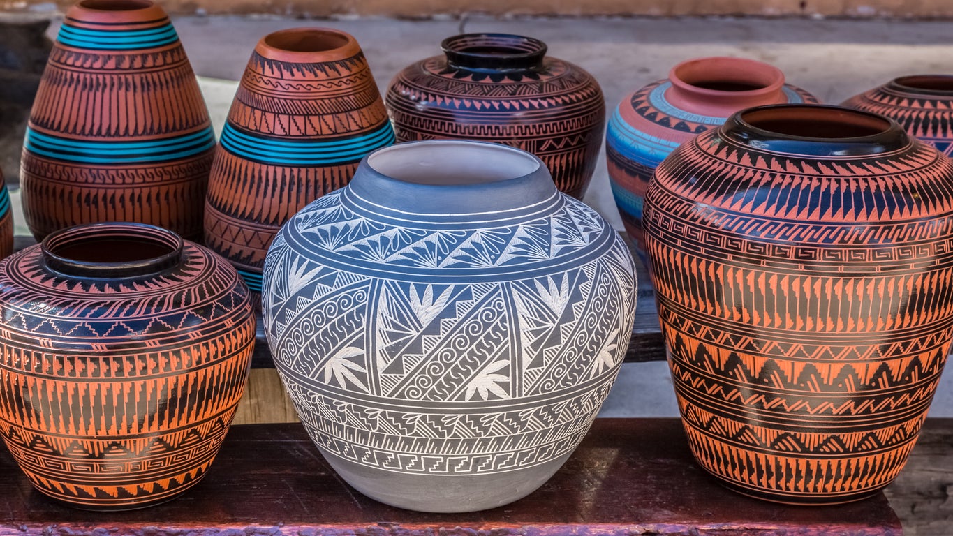 Native American-style clay pots on display