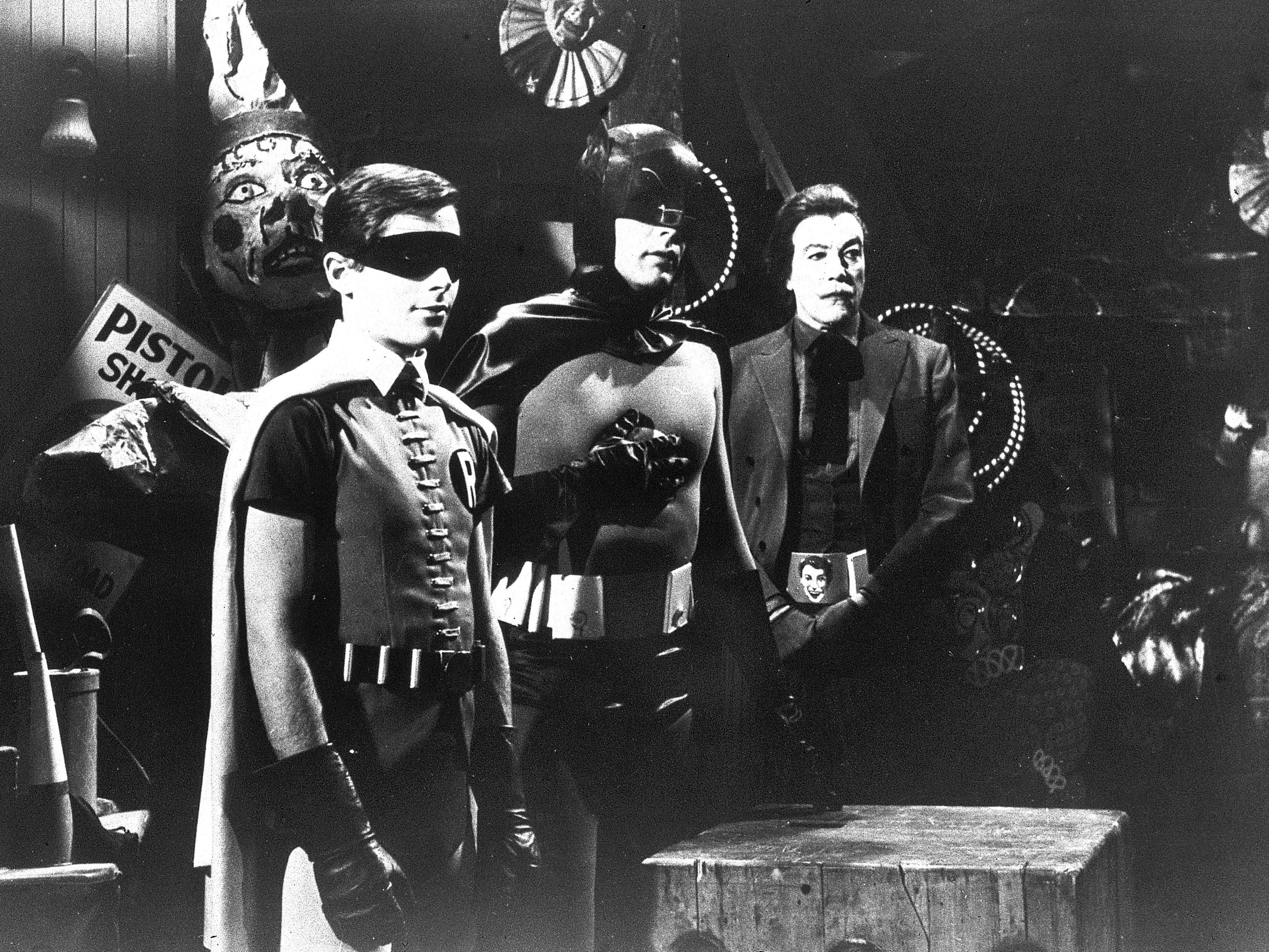 Burt Ward as Robin, Adam West as Batman and Cesar Romero as The Joker in a 1967 episode of ‘Batman’