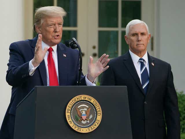 <p>Former president Donald Trump and former vice president Mike Pence in April 2020</p>