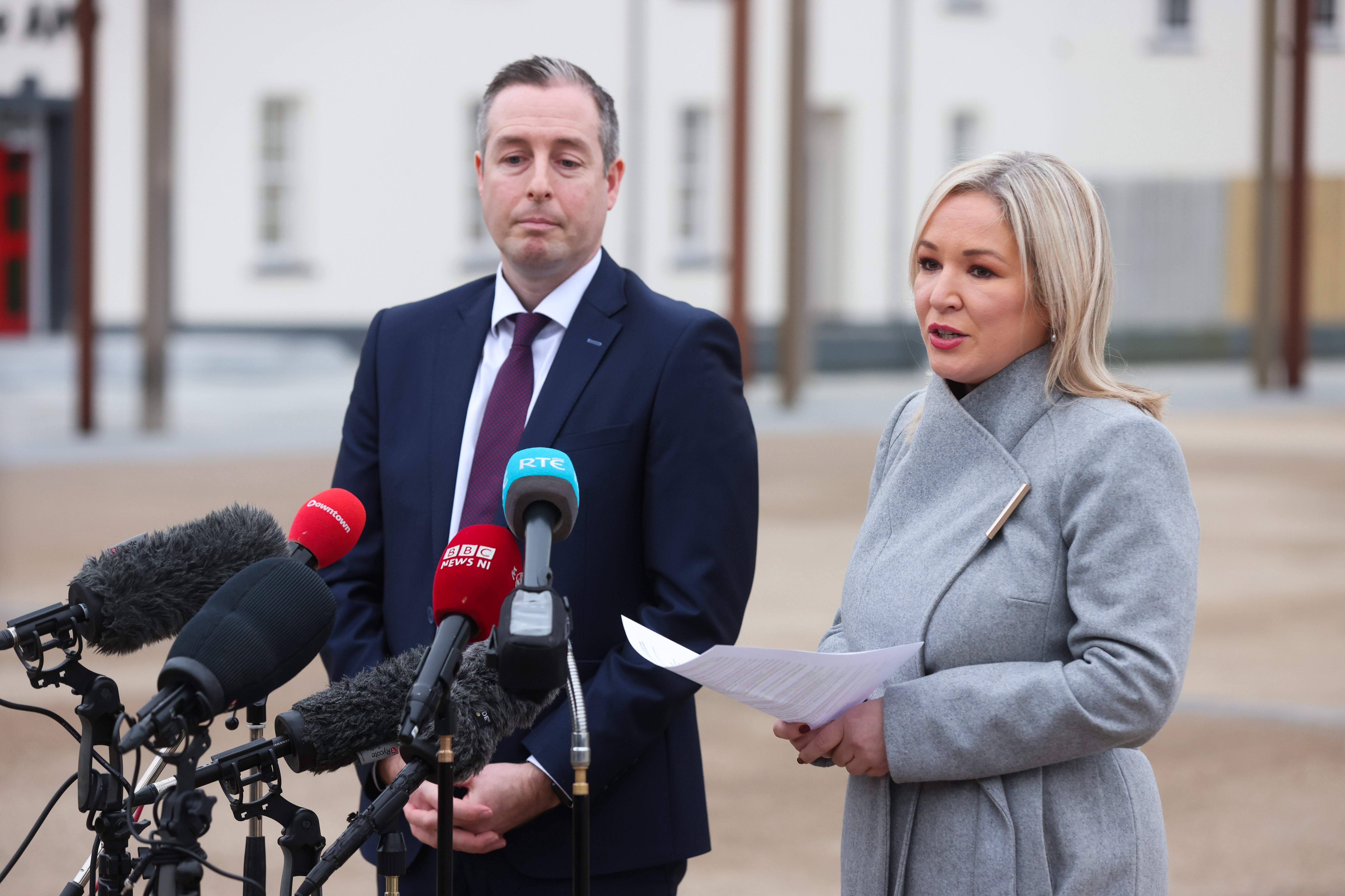 Former first minister Paul Givan and former deputy first minister Michelle O’Neill (Kelvin Boyes/Press Eye/PA)
