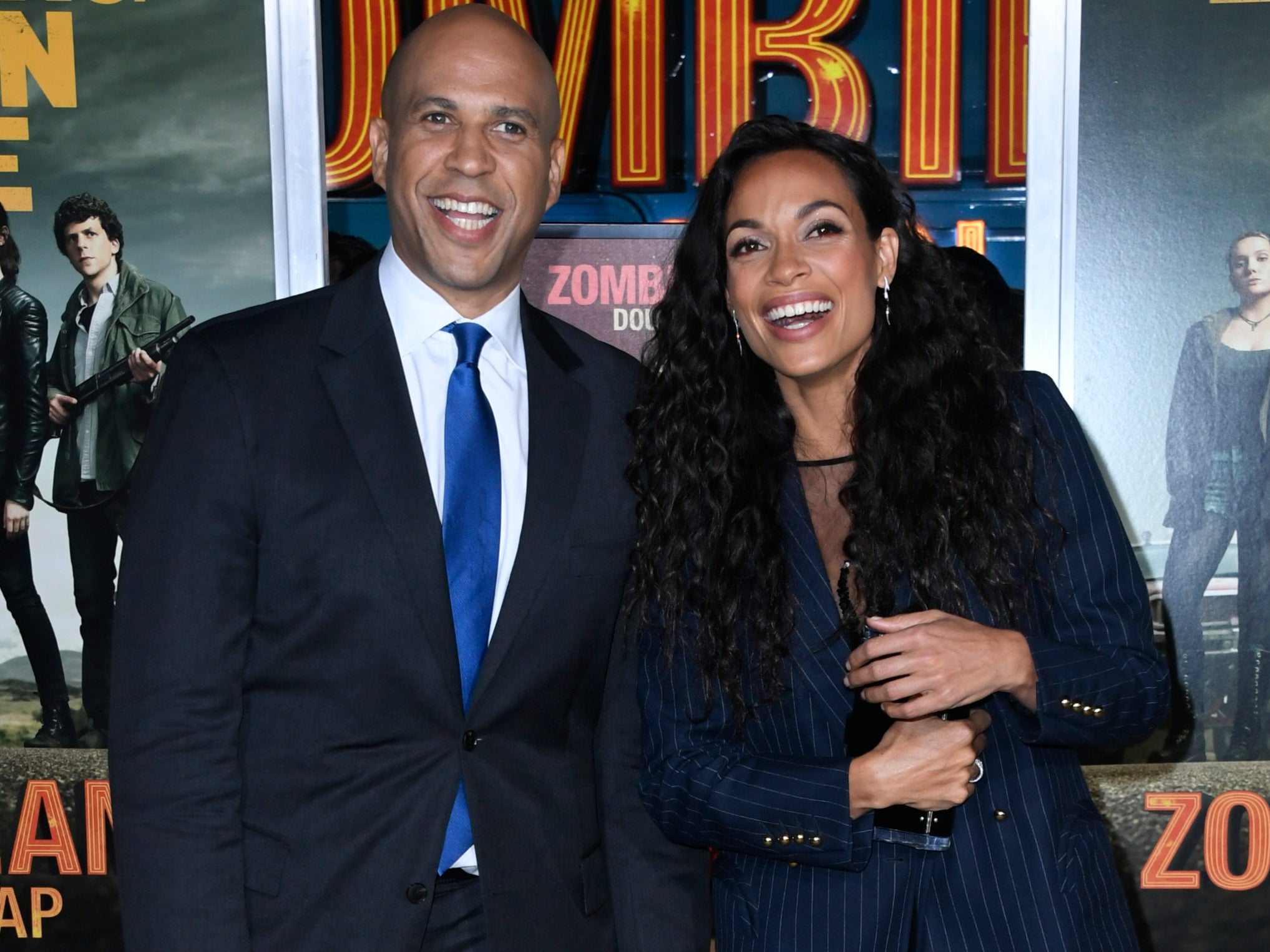 Cory Booker and Rosario Dawson attend the premiere of Zombieland: Double Tap on 10 October 2010 in Westwood, California