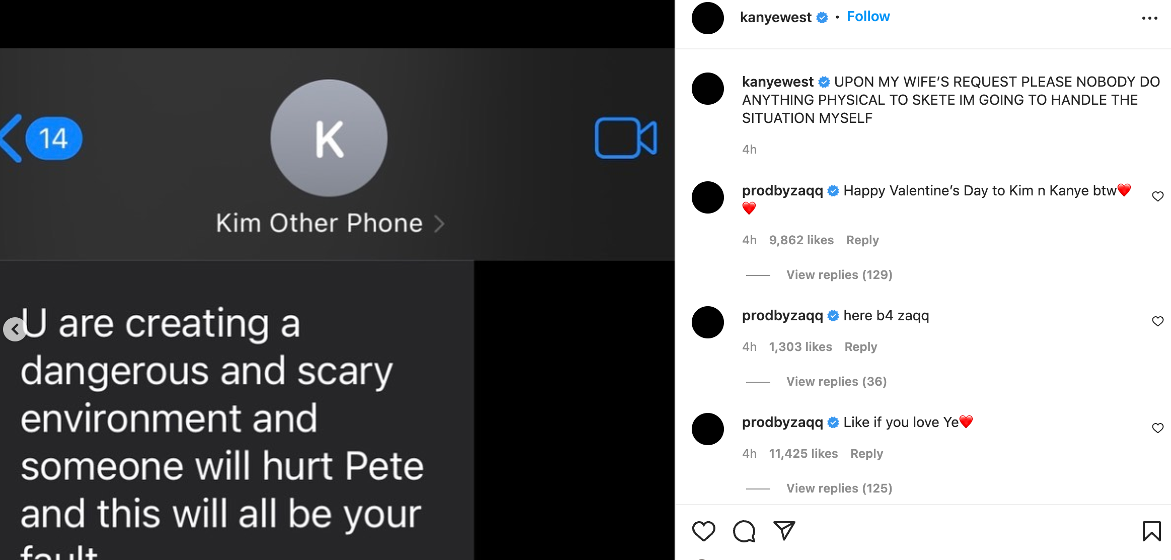 Ye posted screenshots of his conversation with estranged wife Kim Kardashian, who called the rapper out for creating a ‘dangerous and scary environment’ for her boyfriend Pete Davidson.