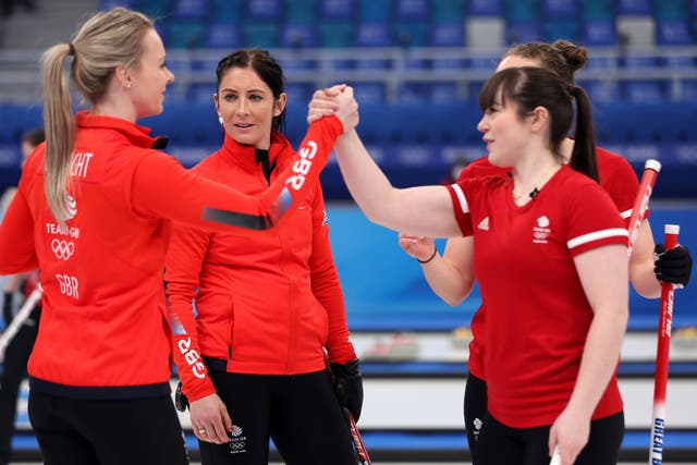 <p>(L-R) Vicky Wright, Eve Muirhead, Hailey Duff and Jennifer Dodds of Team Great Britain celebrate their victory</p>