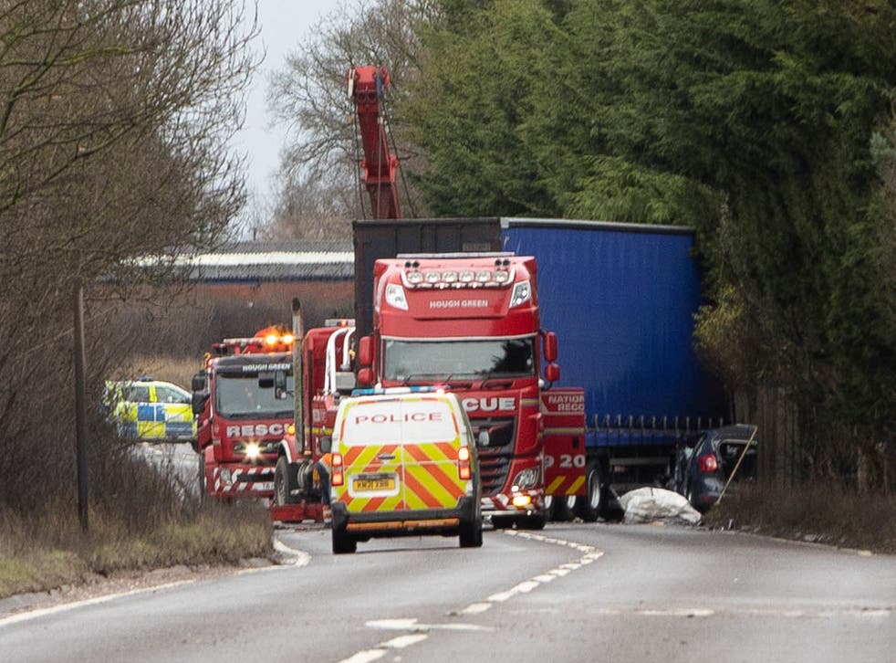 <p>Collision scene of the traffic crash that killed a 35-year-old woman and a 11-month-old baby</p>