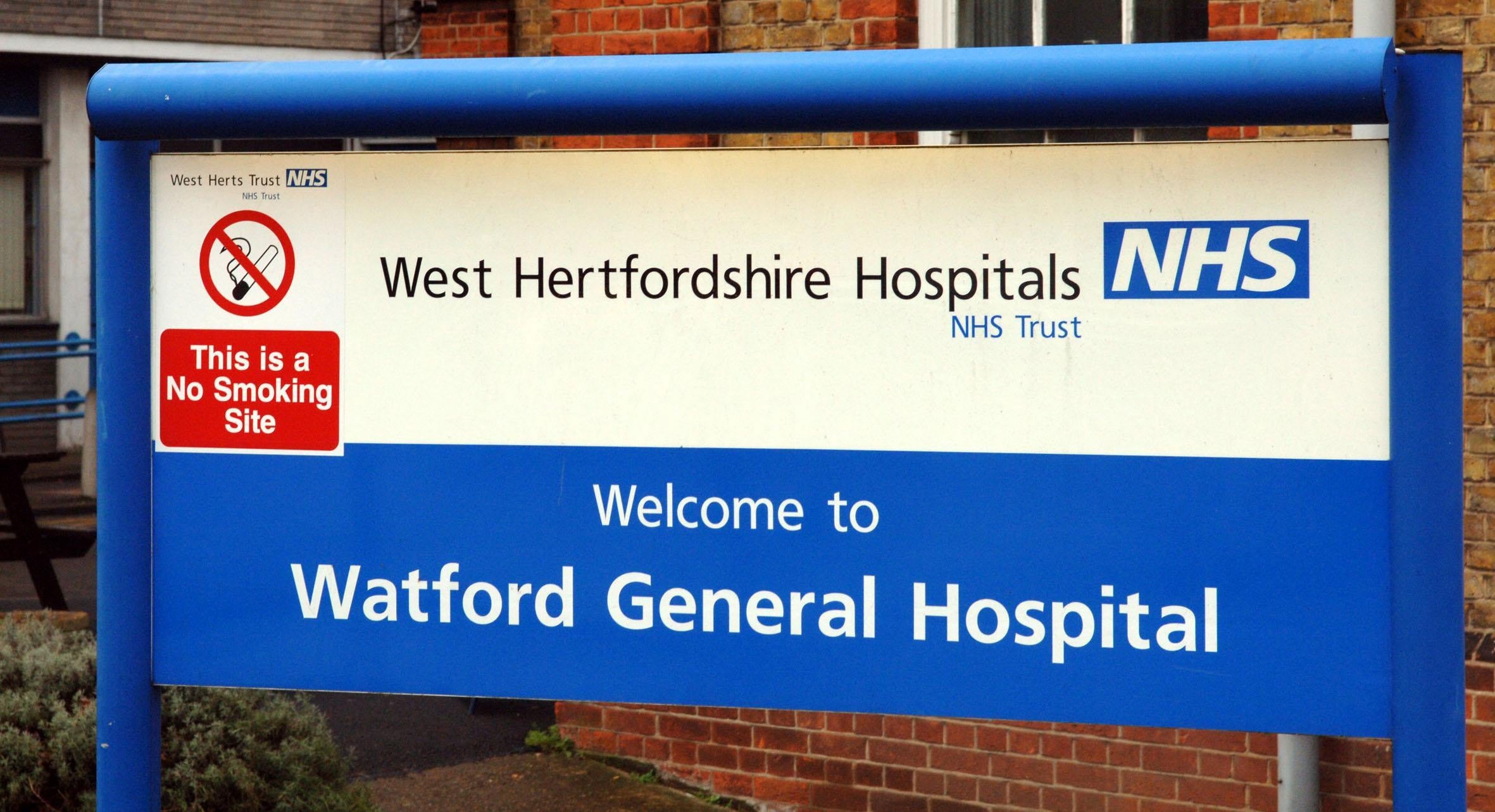 The sign outside Watford General Hospital in Watford, Hertfordshire (PA)