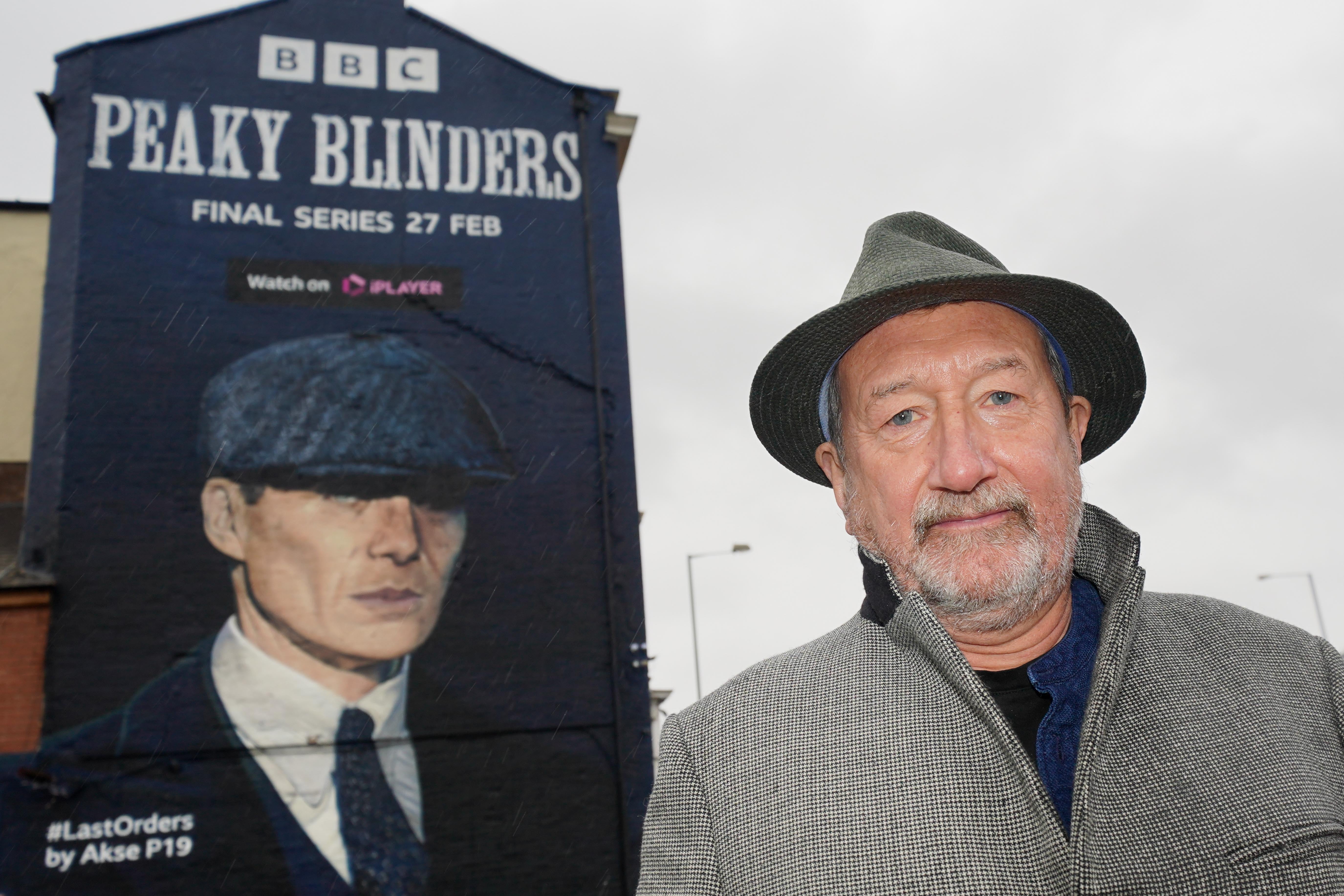 Peaky Blinders creator Steven Knight at the unveiling of a mural by artist Akse P19 of actor Cillian Murphy as Peaky Blinders crime boss Tommy Shelby, in the historic Deritend area of Birmingham (Jacob King/PA)