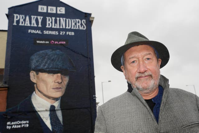 Peaky Blinders creator Steven Knight at the unveiling of a mural by artist Akse P19 of actor Cillian Murphy as Peaky Blinders crime boss Tommy Shelby, in the historic Deritend area of Birmingham (Jacob King/PA)