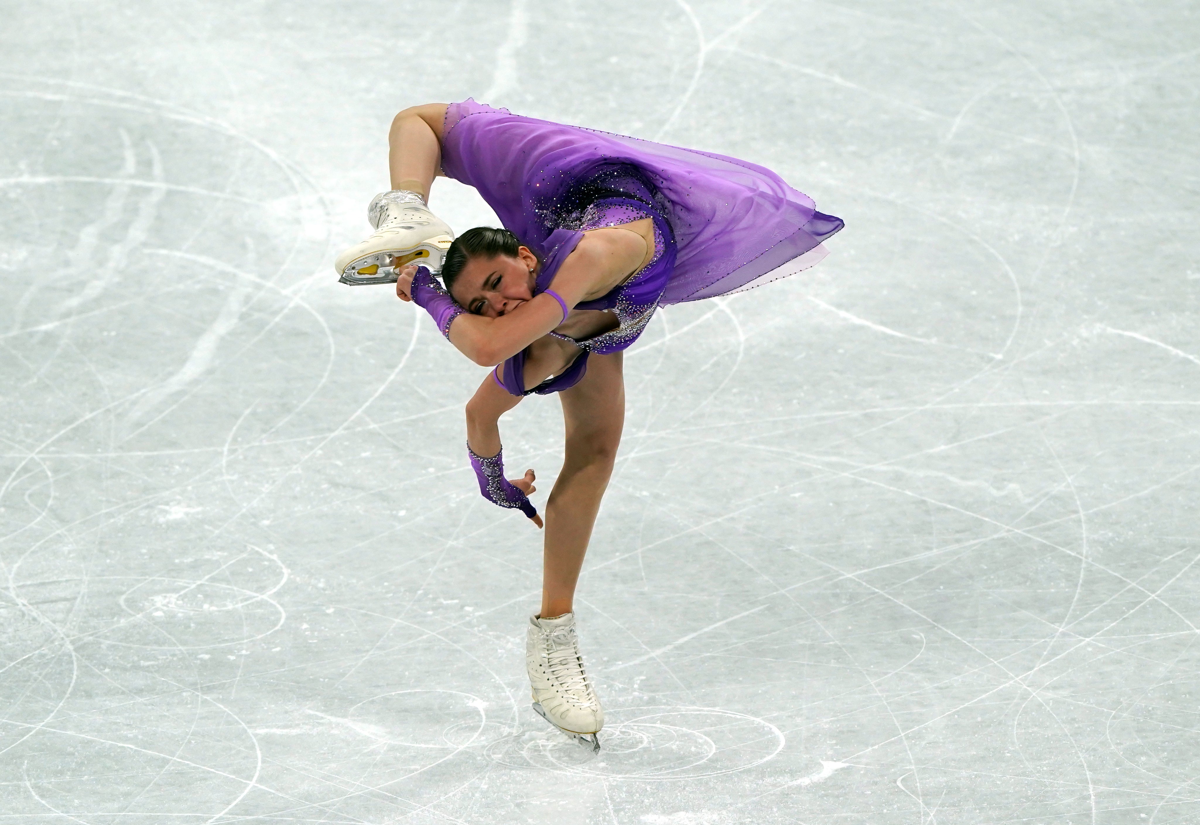 Russian Olympic Committee’s Kamila Valieva during the women’s free skating on day 11 of the Beijing 2022 Winter Olympic Games (Andrew Milligan/PA)