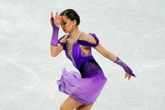 Kamila Valieva was back in action in the women’s singles figure skating (Andrew Milligan/PA)