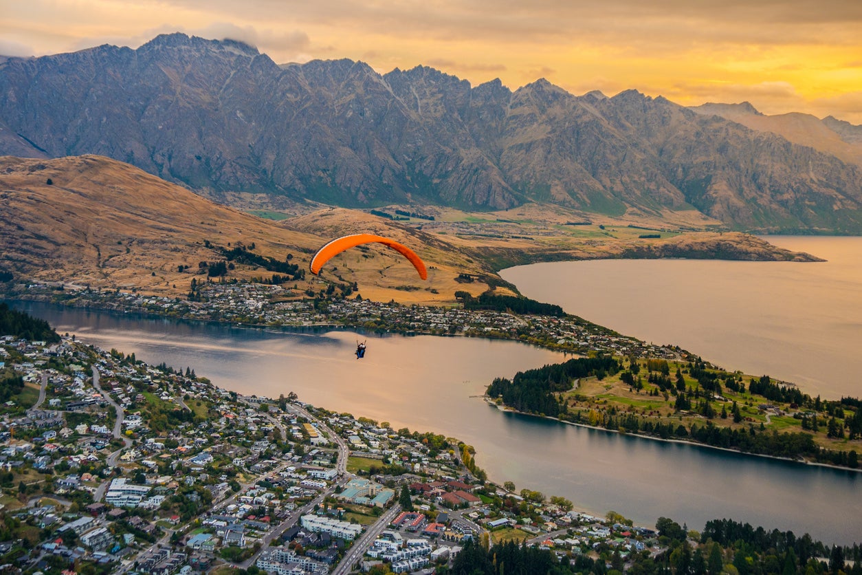 Paragliding over adventure capital Queenstown, New Zealand