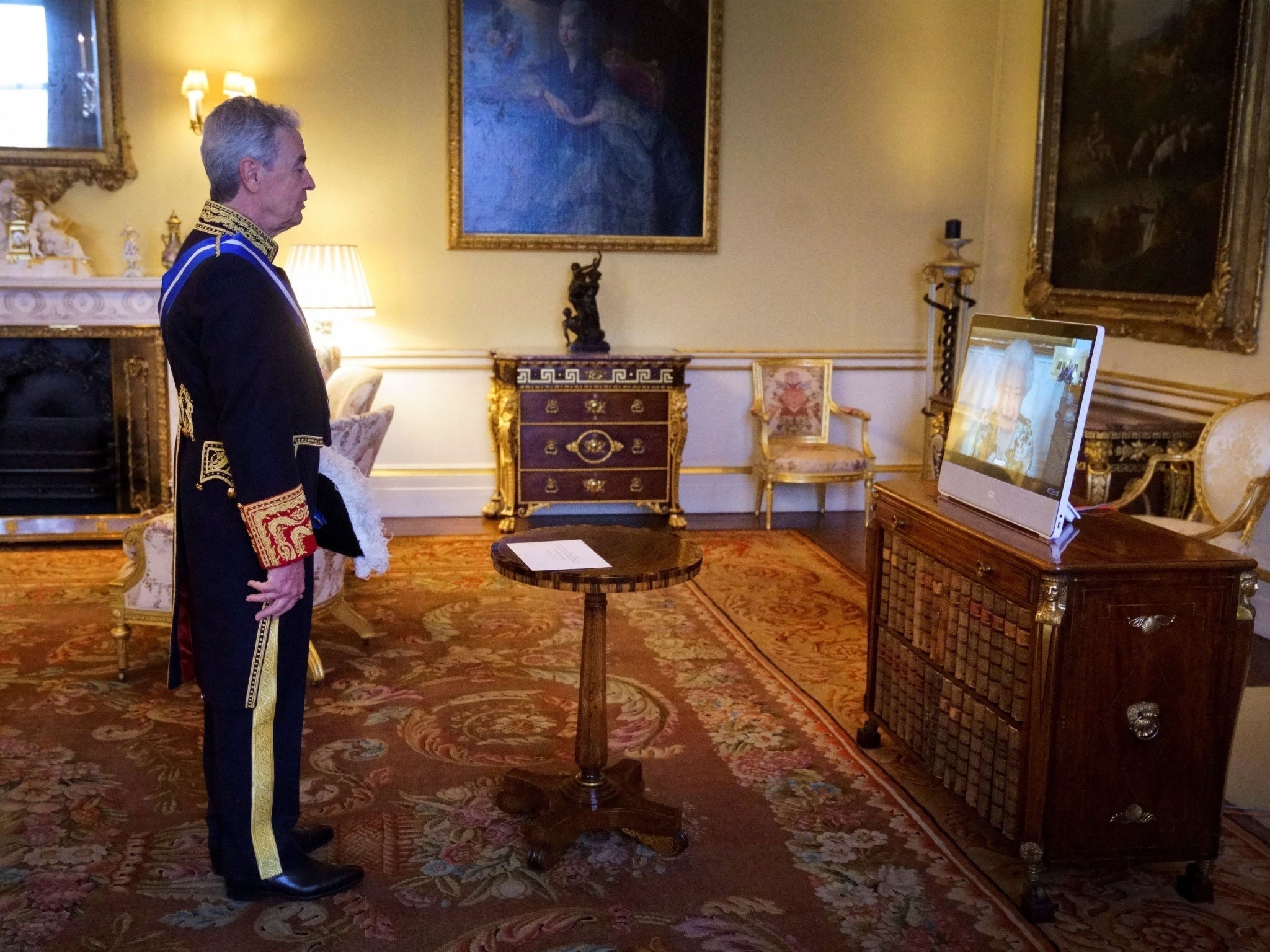 Spanish ambassador Jose Pascual Marco Martinez attends a virtual audience with the Queen