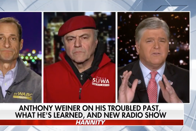 <p>Fox News host Sean Hannity asked former congressman Anthony Weiner whether he’d ‘changed' since his sexting scandals</p>