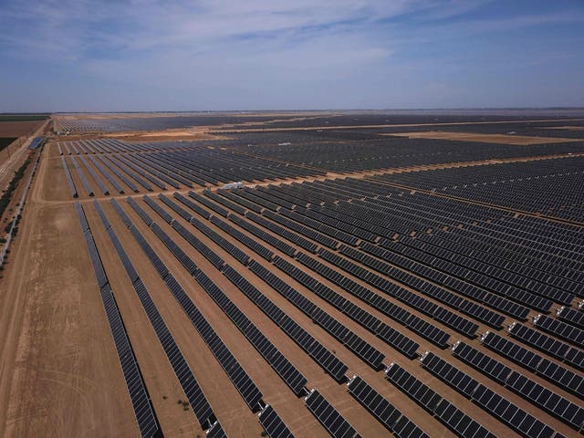 <p>A solar panel range near Huron, California</p>