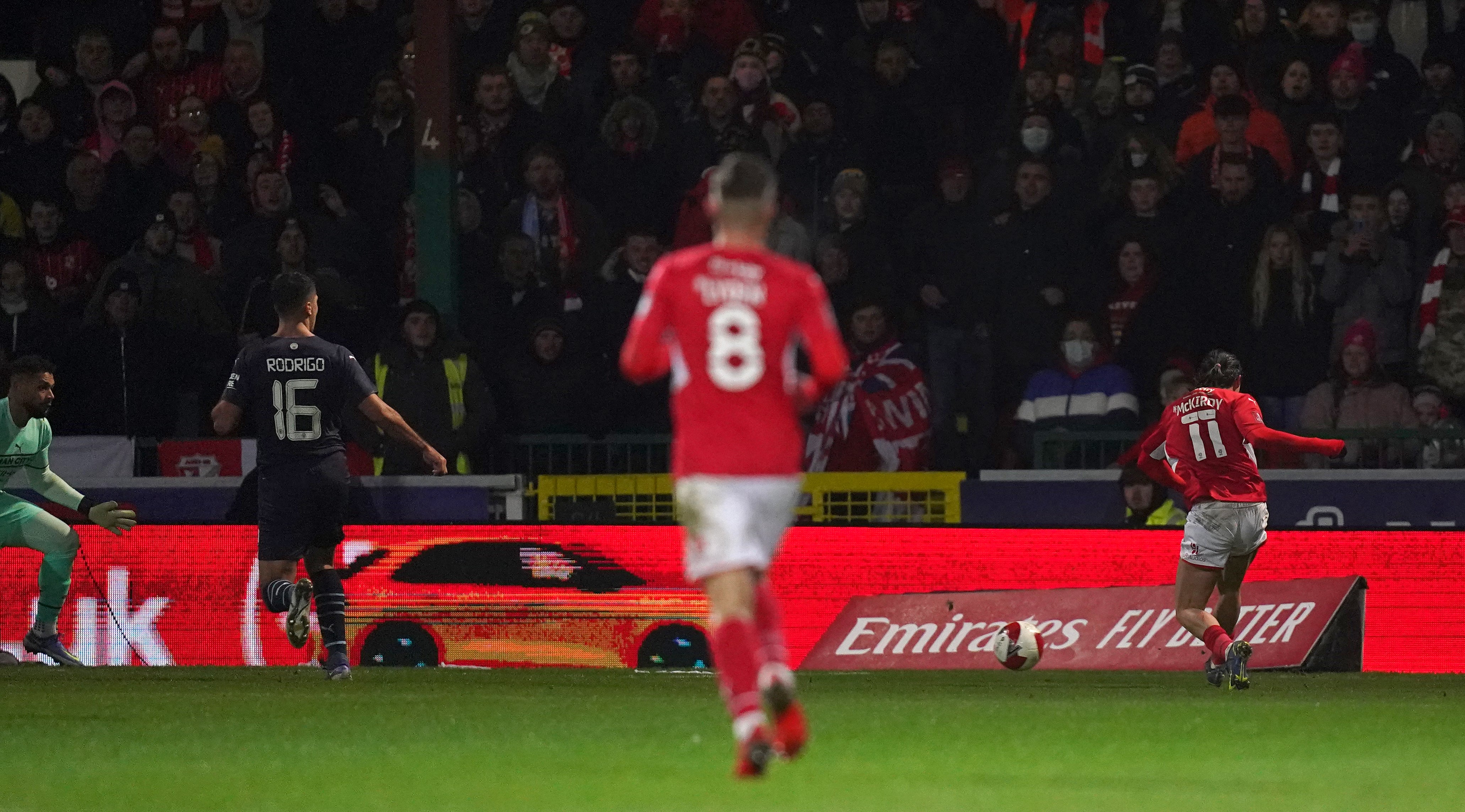 Harry McKirdy scored Swindon’s only goal against Manchester City in January (Adam Davy/PA)
