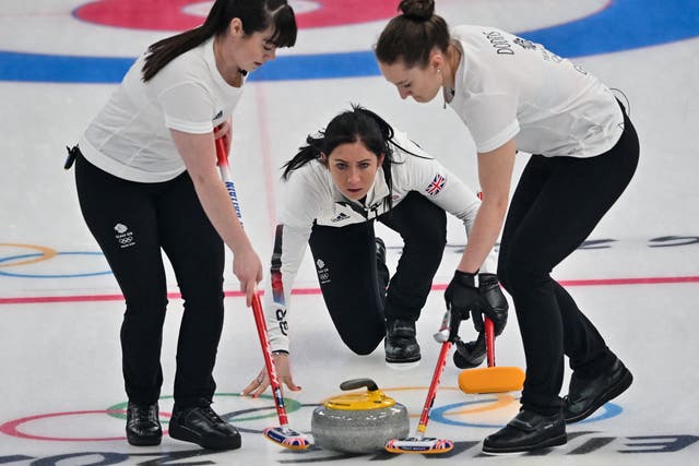 <p>Eve Muirhead (C) in action during Team GB’s defeat by China</p>