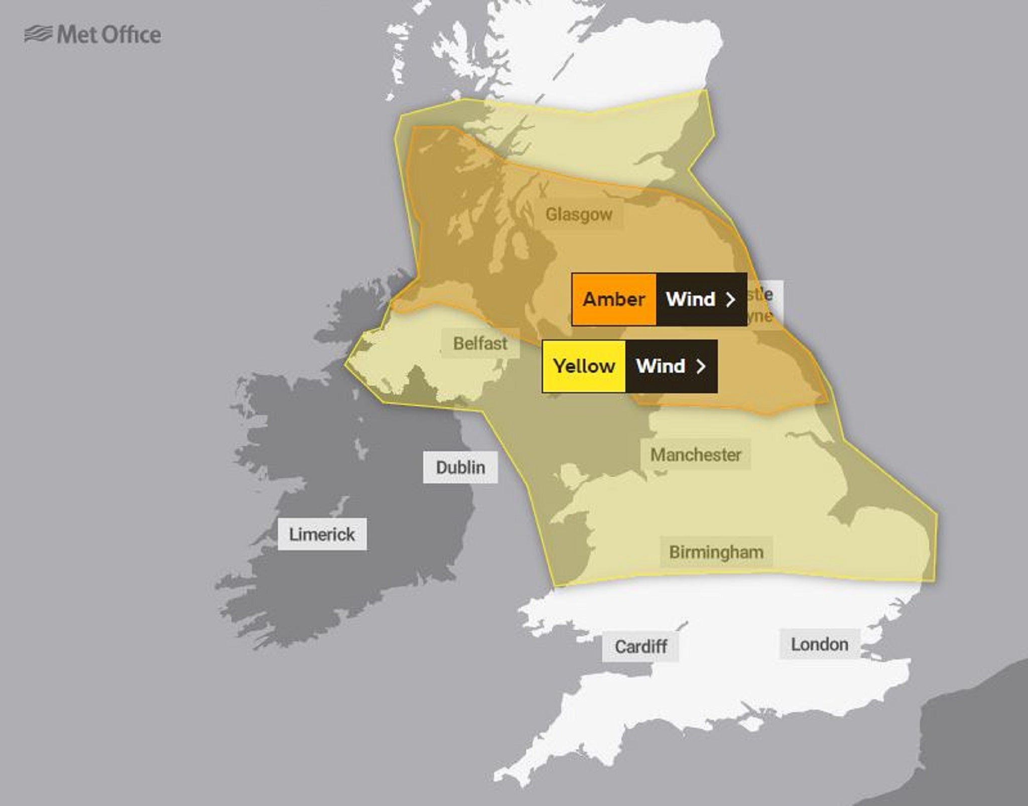 Weather warnings for wind have been issued for much of the UK on Wednesday ahead of Storms Dudley and Eunice