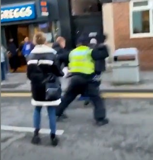 Clip shows PC Sampson charging at teen before hitting him with baton