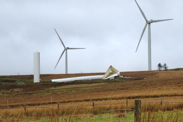 <p>The £20m turbine, which was double the height of Nelson's Column, snapped apart in the wind  </p>