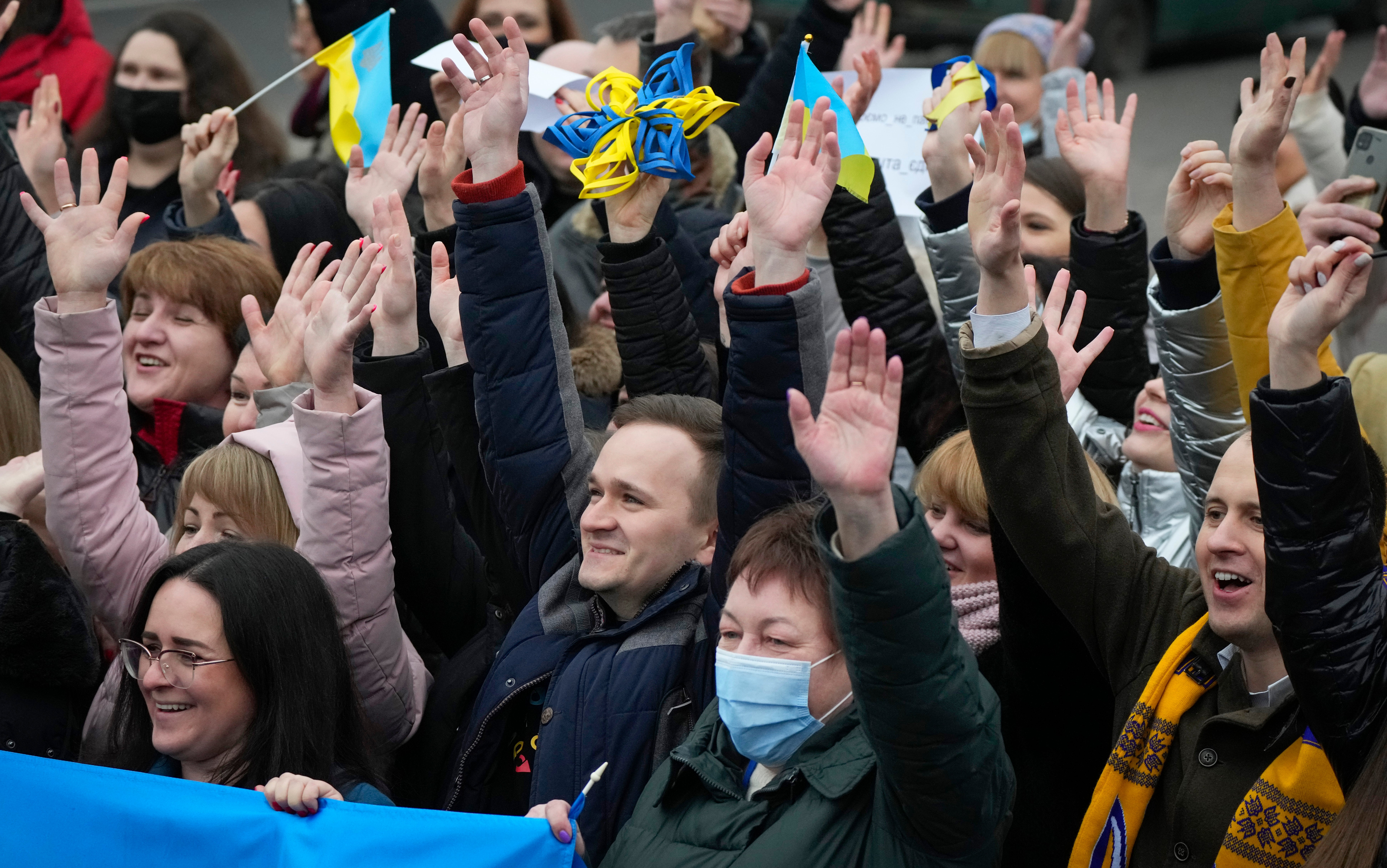 People mark a Day of Unity in Ukraine (Sergei Grits/AP)