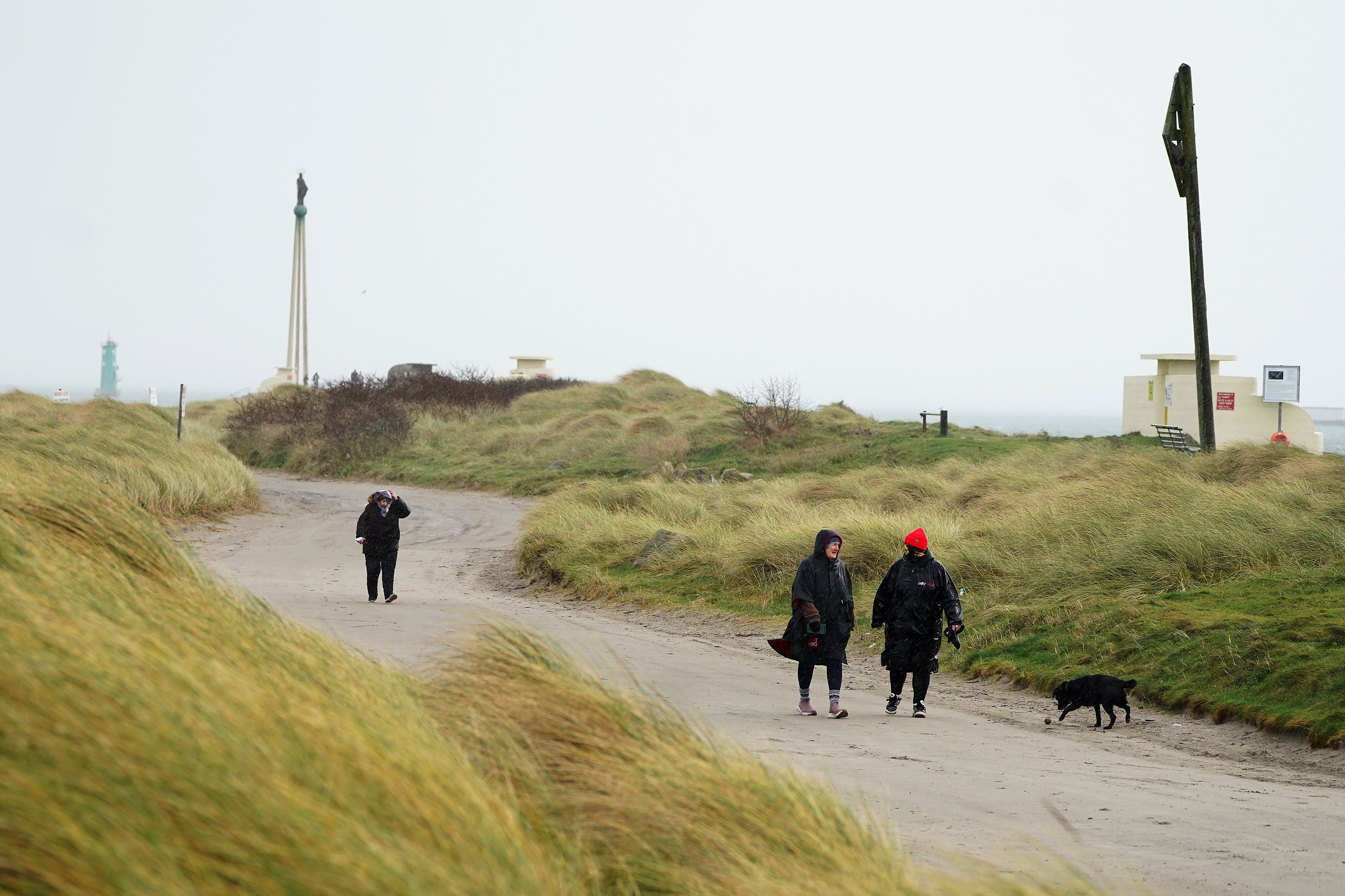 People walk on Bull Island in Dublin as Storm Dudley makes its way over Ireland (Brian Lawless/PA)