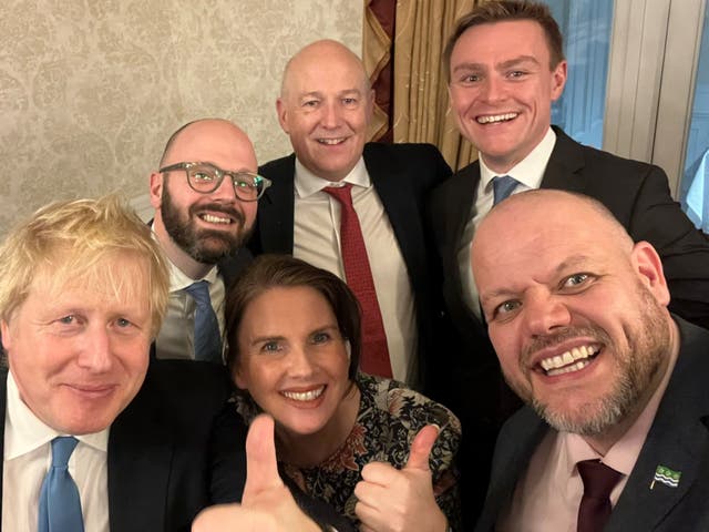 <p>Boris Johnson with local MP Mark Jenkinson (right) during the PM’s secret trip to Workington</p>