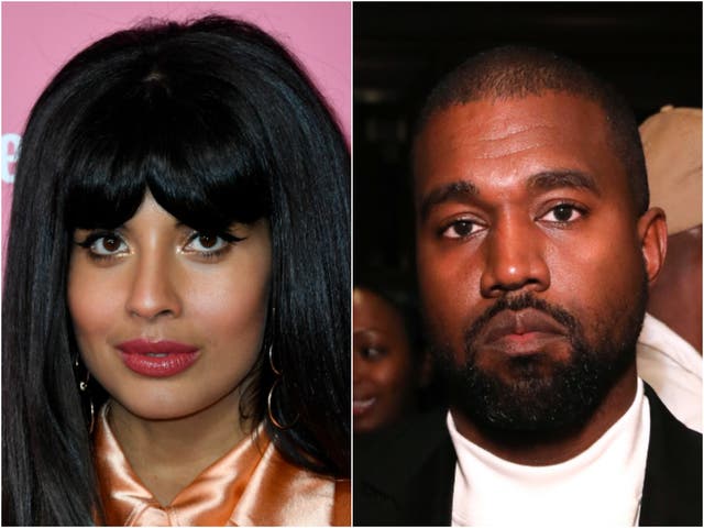 <p>Jameela Jamil and Kanye West</p>