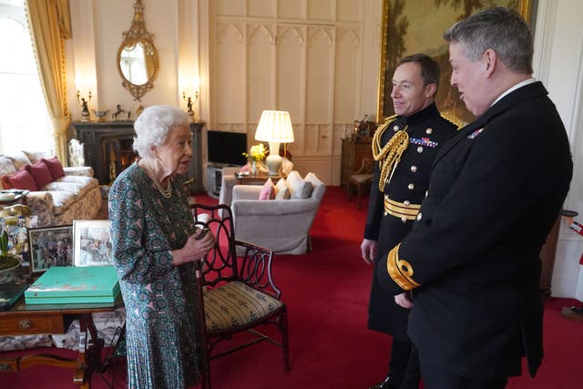 <p>The Queen has indicated she has trouble moving as she held her first in-person audience at Windsor Castle since her Covid scare (Steve Parsons/PA)</p>