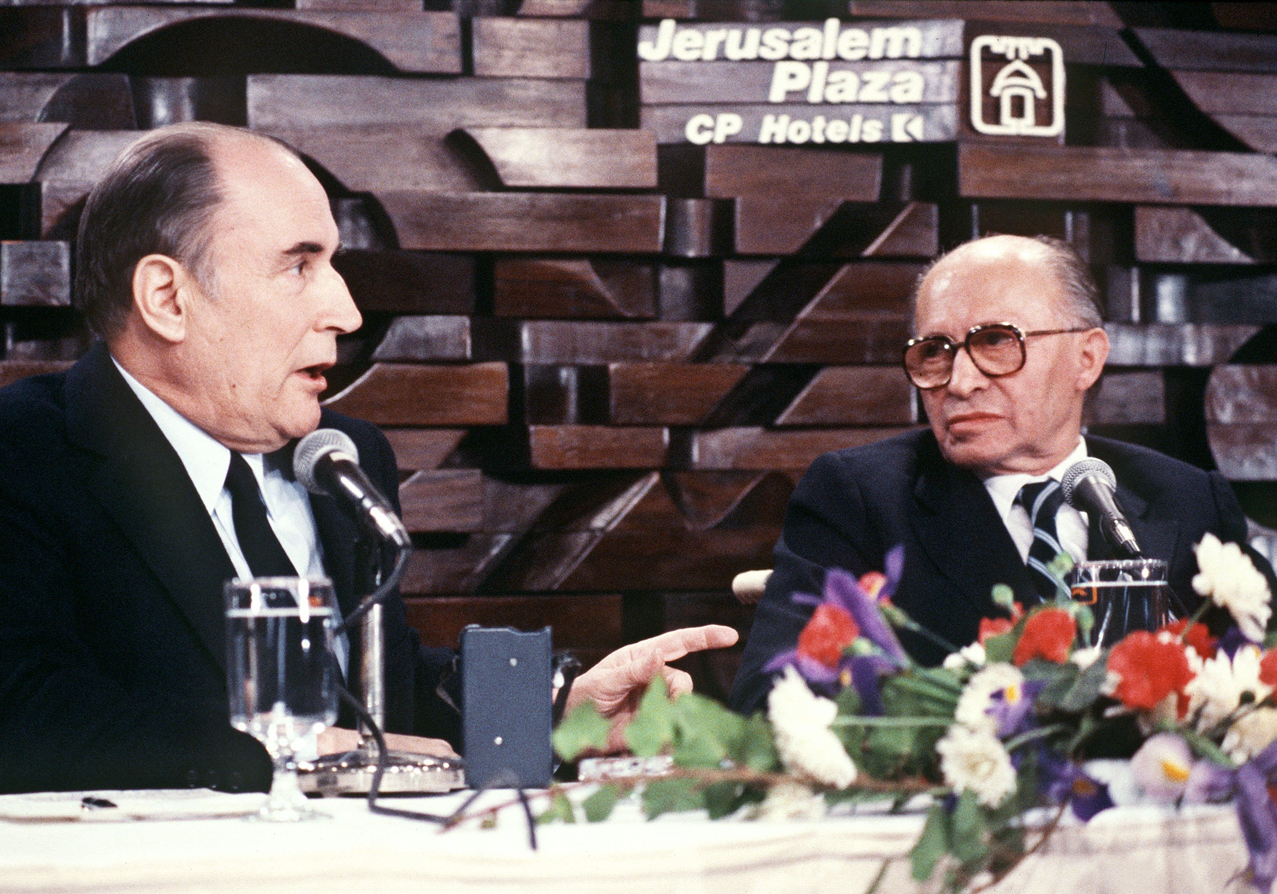 The Israeli prime minister, Menachem Begin (left), and the French president, Francois Mitterand, in Jerusalem in 1982