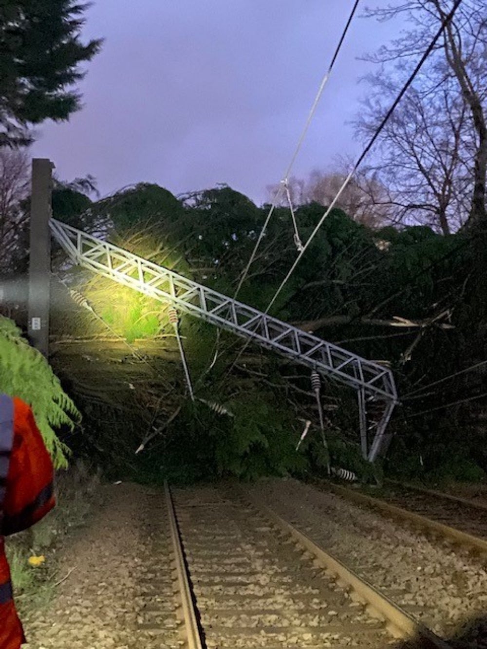 ScotRail say trains will not be able to run until safety checks have been carried out follwing Storm Dudley (Network Rail Scotland/PA)