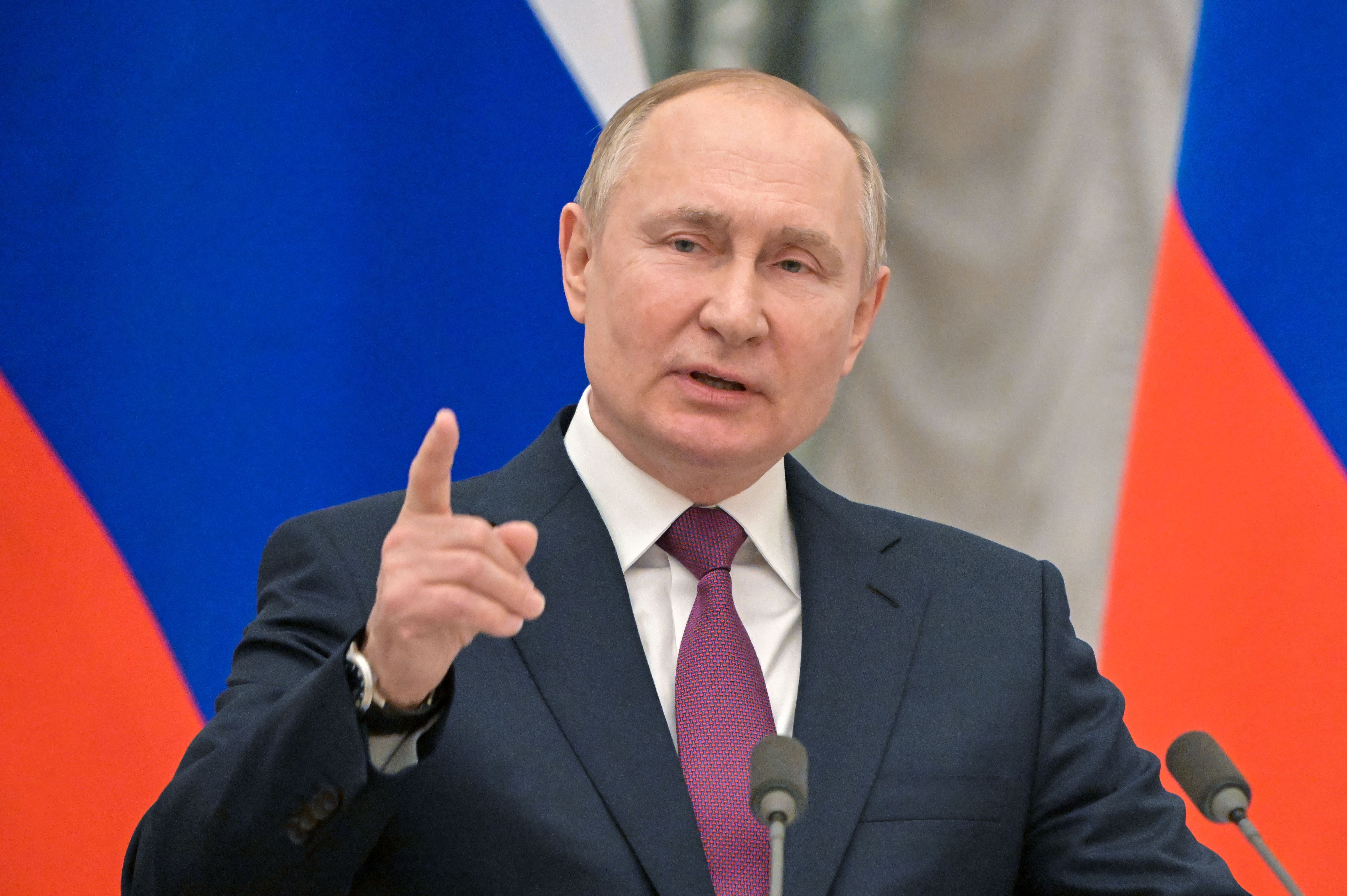 Russian president Vladimir Putin at a press conference on Tuesday