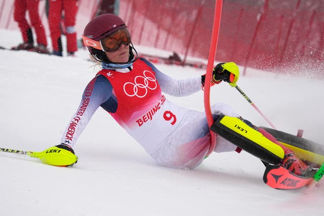 Mikaela Shiffrin crashed out of the women’s combined slalom on Thursday (Robert F. Bukaty/AP)