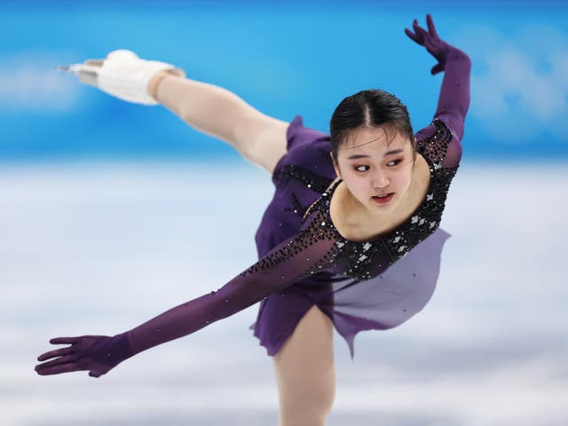 <p>Yi Zhu of Team China skates during the Women Single Skating Short Program on day eleven of the Beijing 2022 Winter Olympic Games at Capital Indoor Stadium on February 15</p>