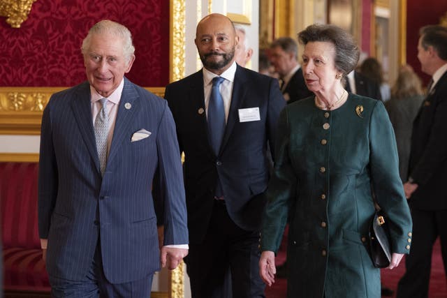 The Prince of Wales and the Princess Royal attend a reception after presenting the Queen’s Anniversary Prizes for higher and further education (Kirsty O’Connor/PA)