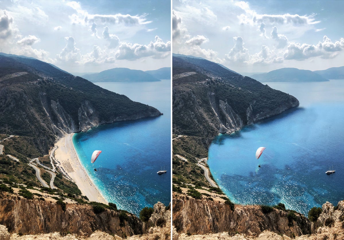 Myrtos Beach in Kefalonia now and predictions for 2100