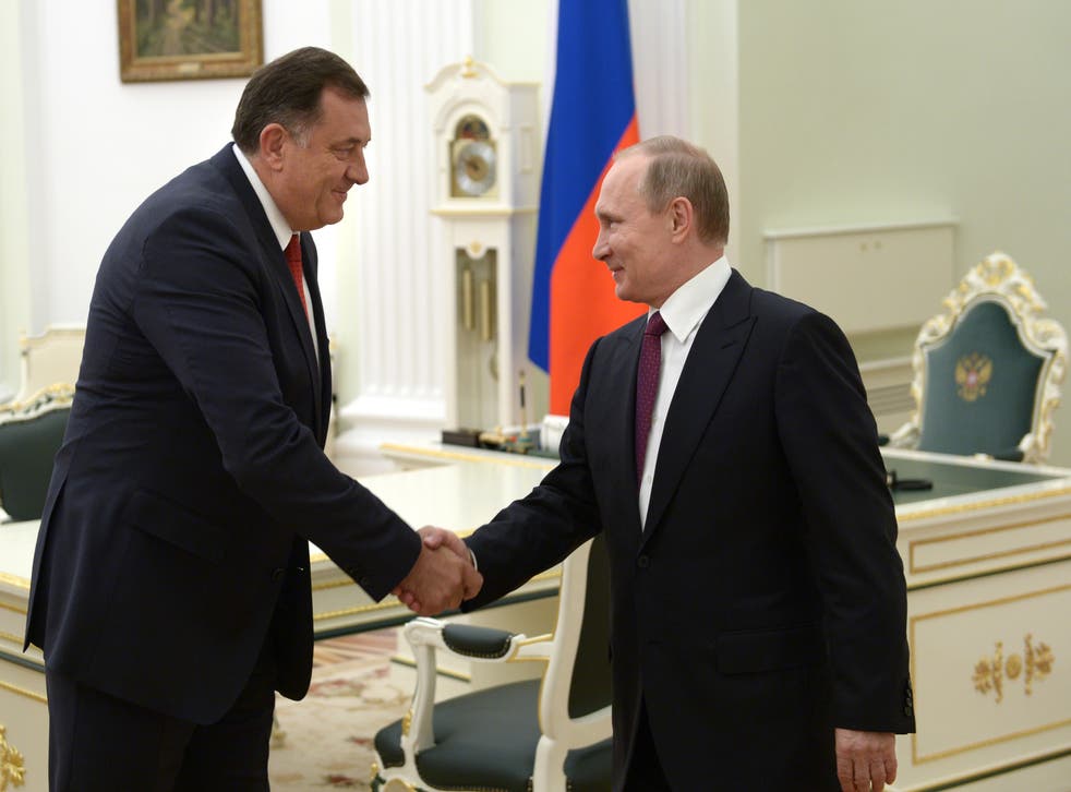 <p>Russian president Vladimir Putin with Milorad Dodik, president of Bosnia-Herzegovina</p>