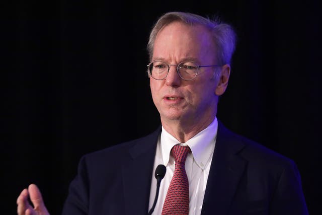 <p>Executive Chairman of Alphabet Inc., Google's parent company, Eric Schmidt speaks during a National Security Commission on Artificial Intelligence (NSCAI) conference November 5, 2019 in Washington, DC</p>