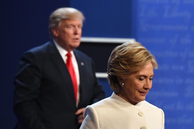 <p>Mr Trump and Ms Clinton during a presidential debate in 2016 </p>