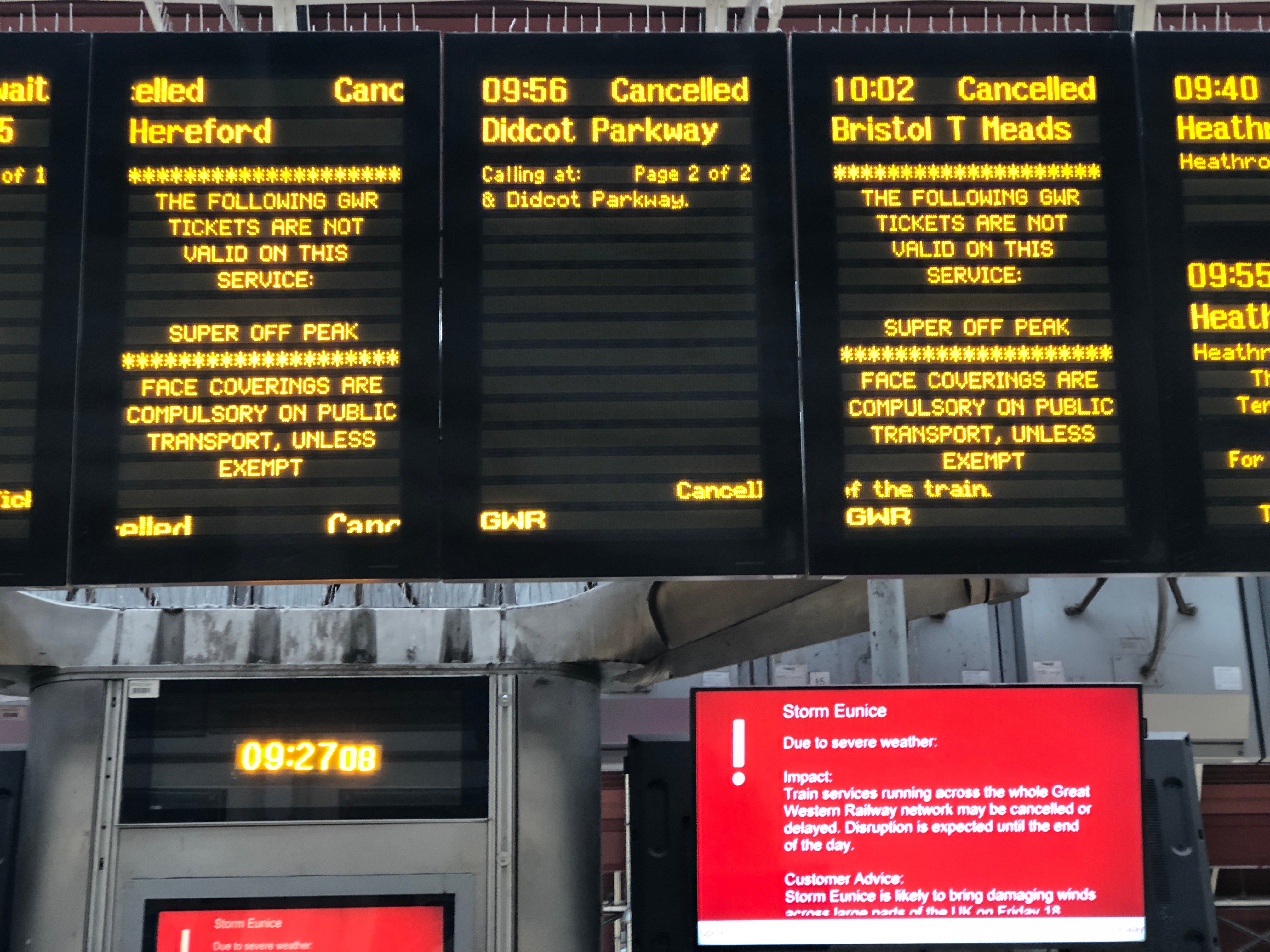 Going nowhere: the departures board at Paddington station in London
