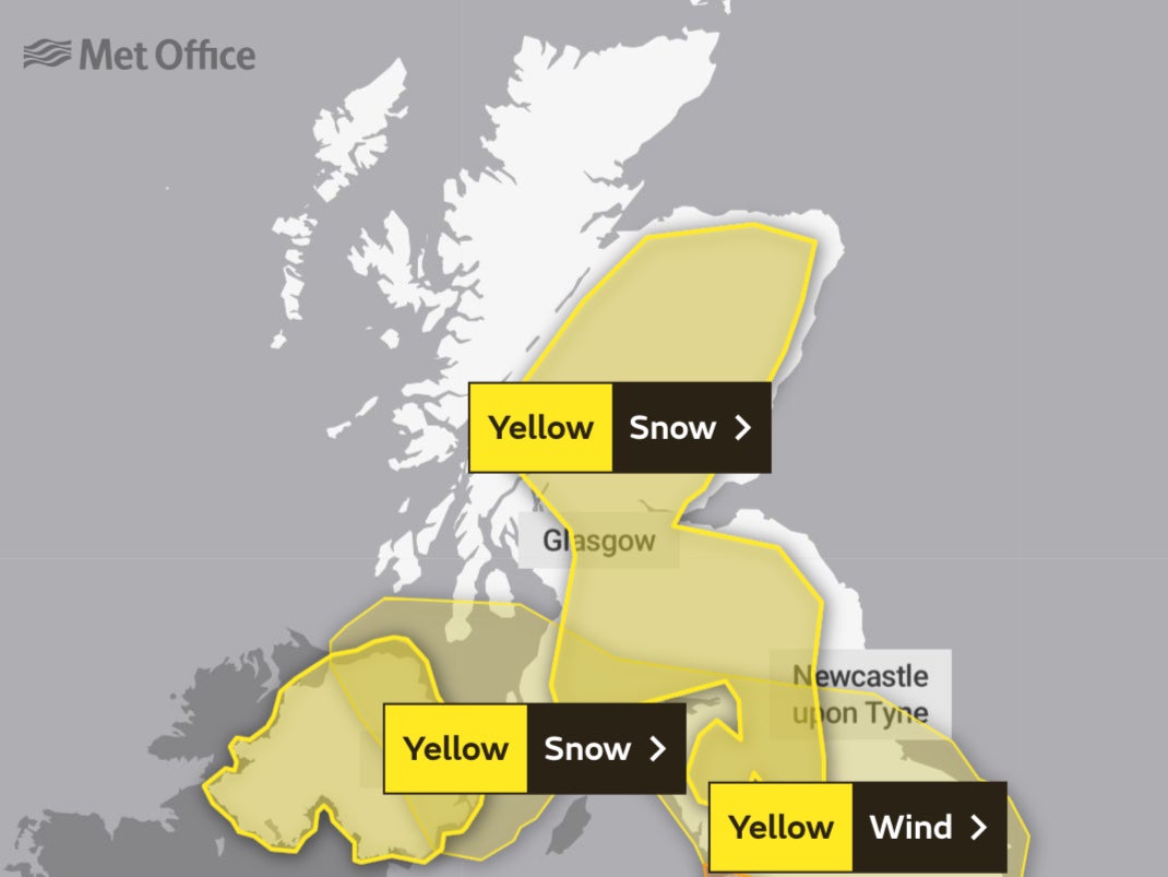 Warnings for snow in the north of the UK today