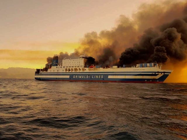 <p>The Euroferry Olympia caught fire  near the island of Corfu, Greece</p>