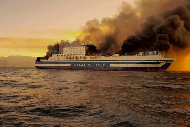 <p>The Euroferry Olympia caught fire  near the island of Corfu, Greece</p>