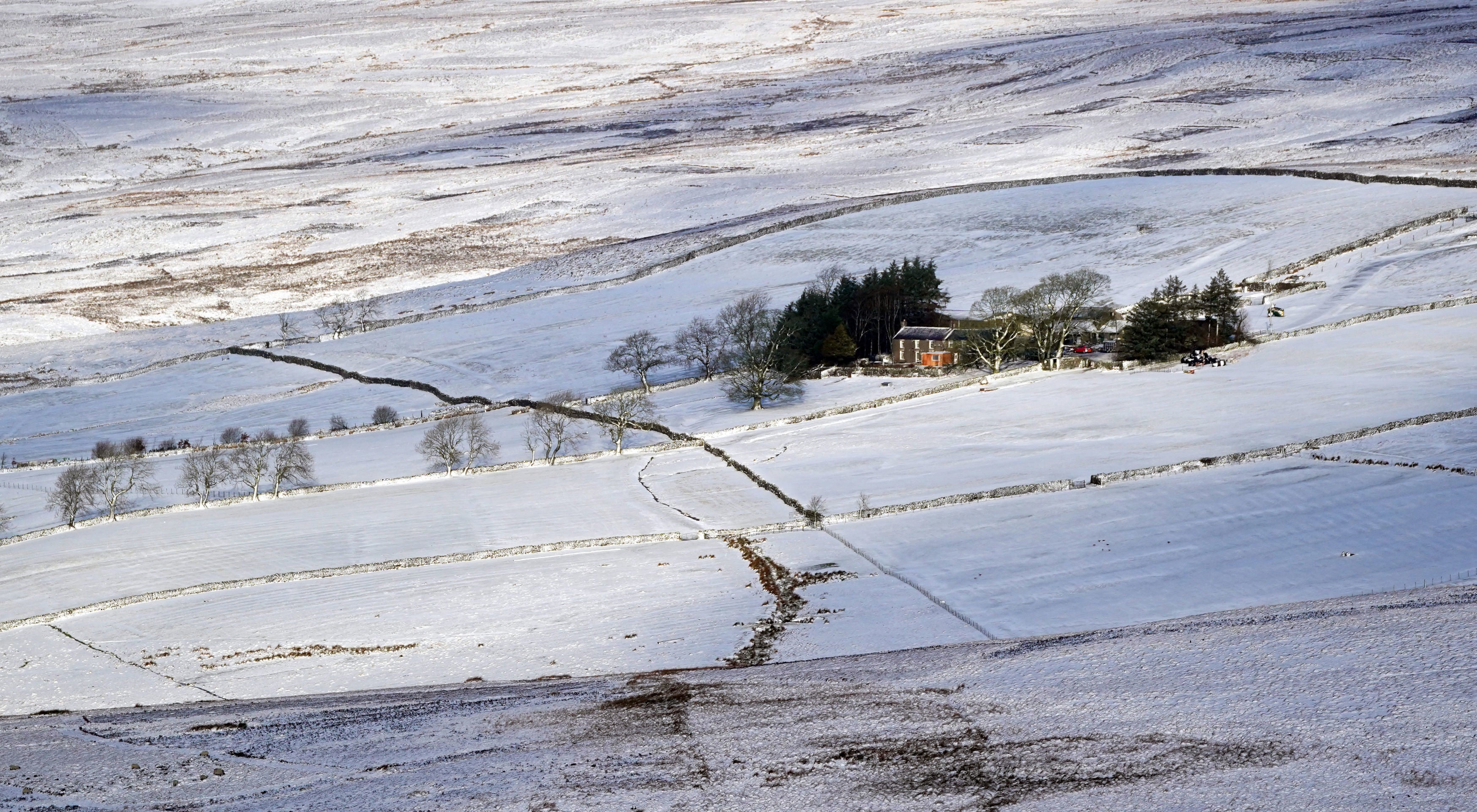 A snow covered landscape as northern parts of the UK are hit with blizzard conditions