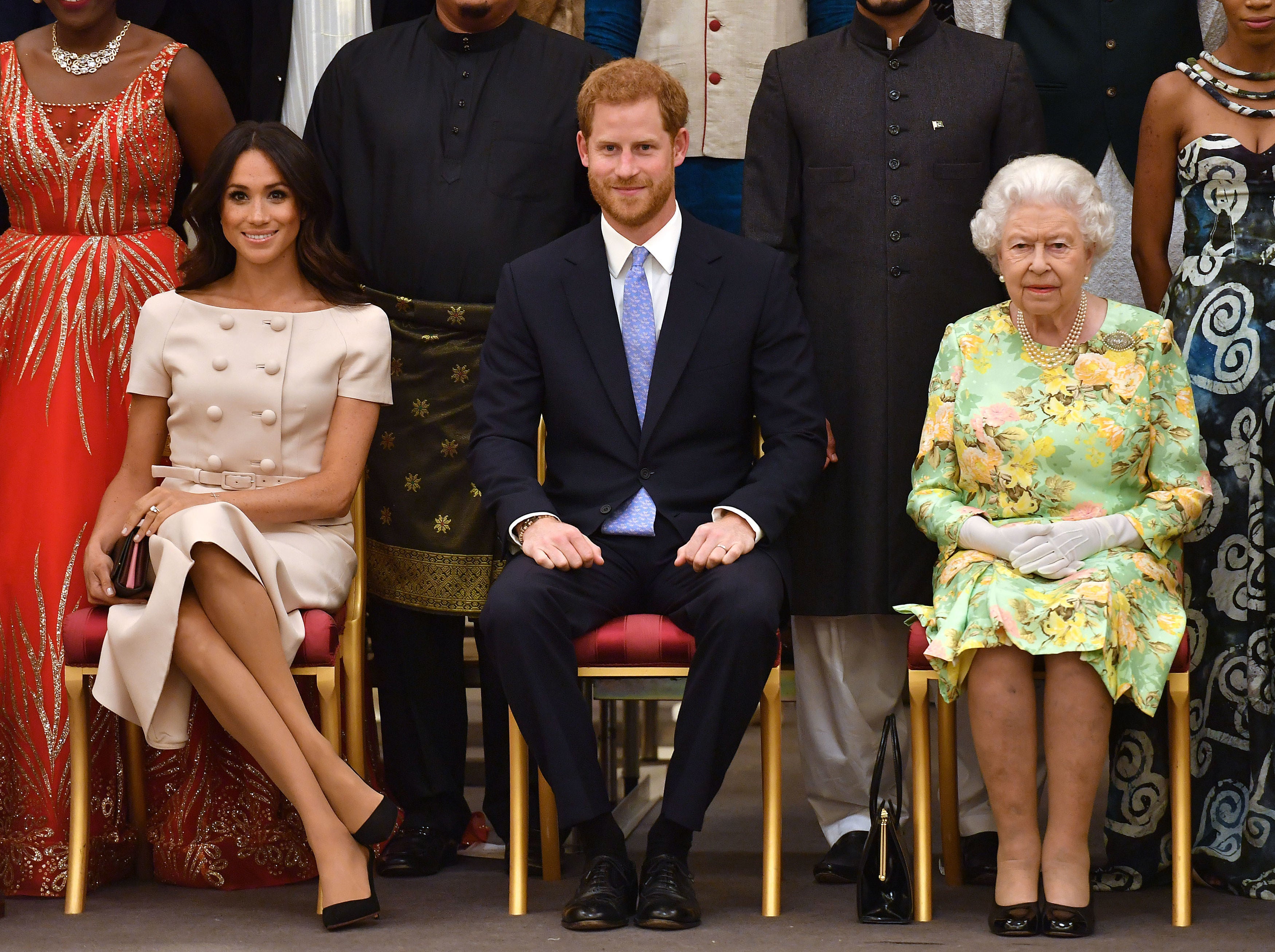 The Duke and Duchess of Sussex with the Queen, in 2018 (John Stillwell/PA)