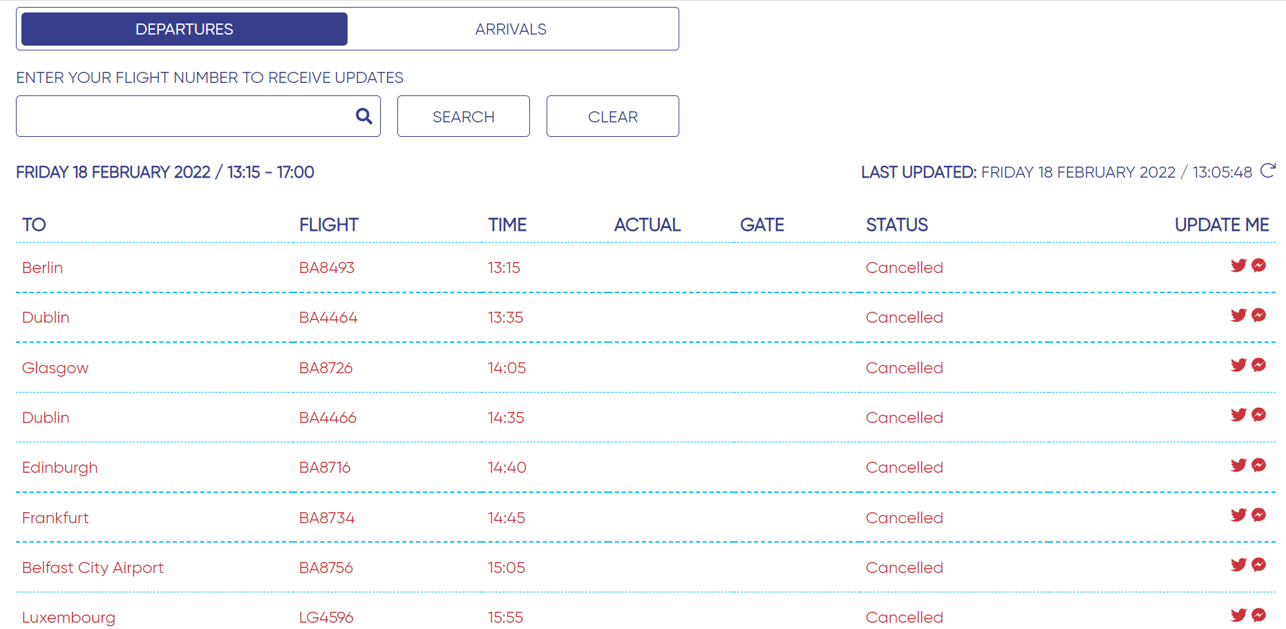 The departures board for City Airport