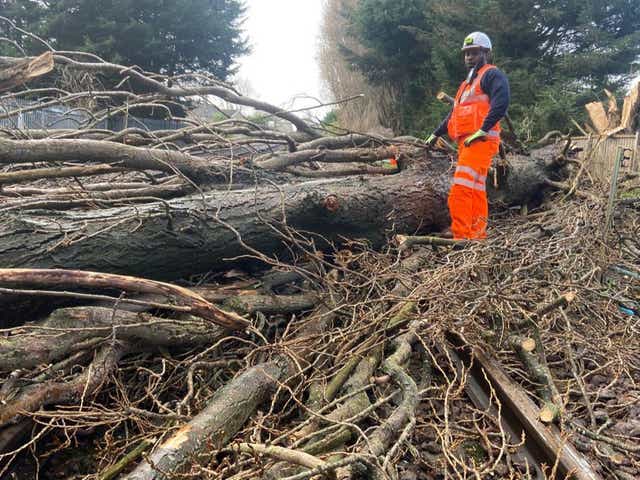 <p>Fallen trees blocking railway lines in the Ewell West areas in Epsom</p>